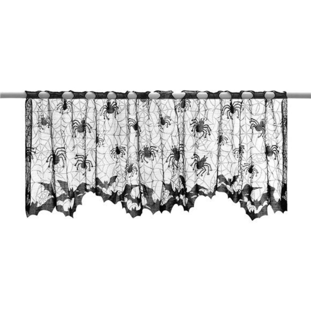 Halloween Lace Window Curtain Spider Web Bats Door Curtain Halloween Decor